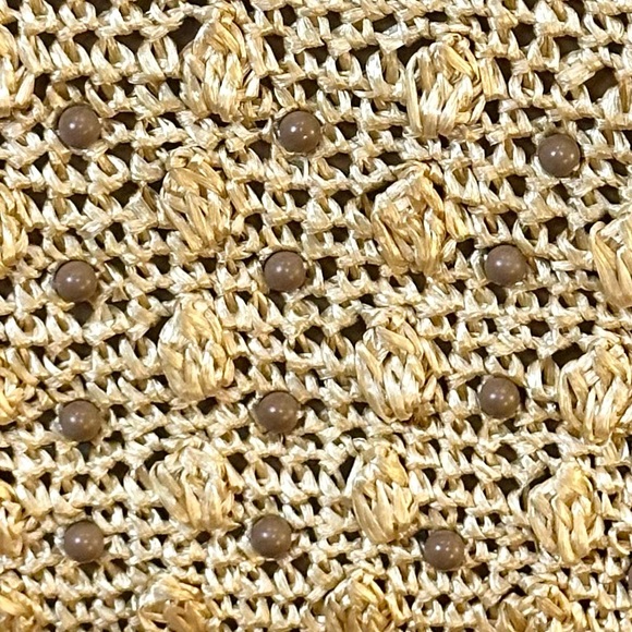 🌟HP🌟VTG 1960s-70s Tan Raffia Straw & Beaded Top Handle Clutch Handbag Japan - Picture 11 of 12